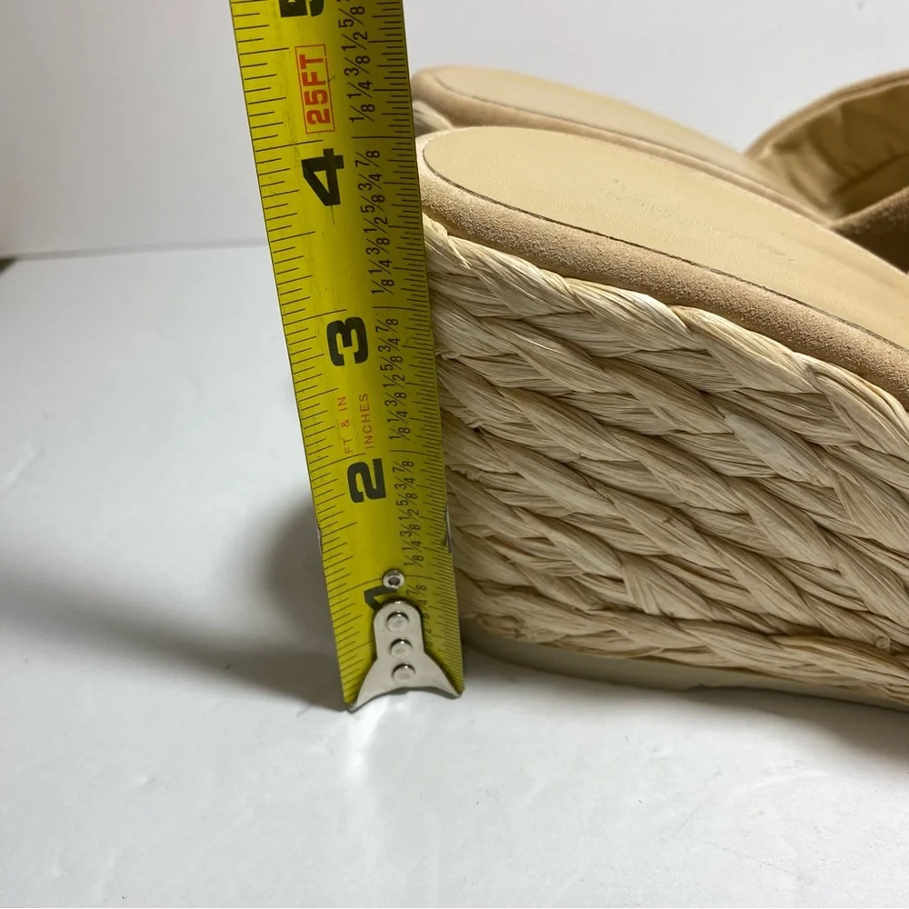 New Vince Gilian Braided Strap In Blonde Suede Espadrille Wedge Sandals Size 8